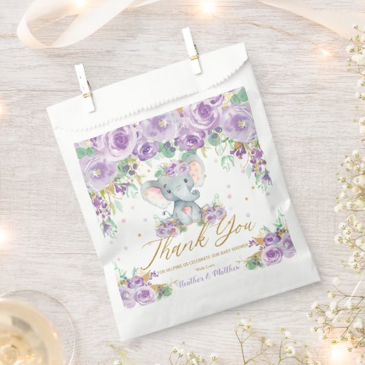 Paarse Bloemen Schattige Olifant Baby shower Bedankzakje (Geknipt)
