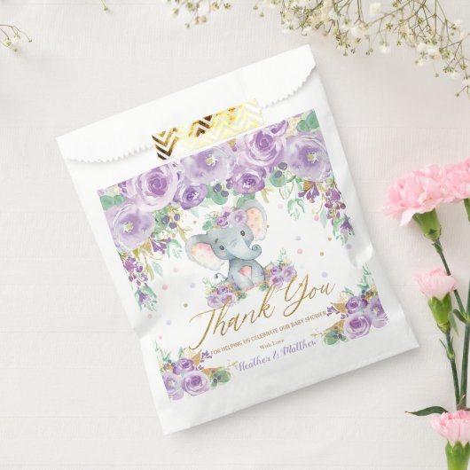 Paarse Bloemen Schattige Olifant Baby shower Bedankzakje (Gezegeld)