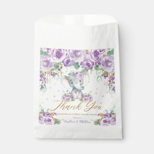 Paarse Bloemen Schattige Olifant Baby shower Bedankzakje (Voorkant)