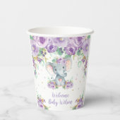 Paarse Bloemen Schattige Olifant Baby shower Papieren Bekers (Achterkant)