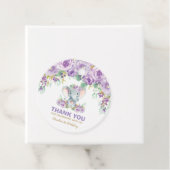 Paarse Bloemen Schattige Olifant Verjaardag Dank u Bedankjes Labels (In situ)