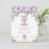Paarse Bloemen Schattigee Llama Mama Baby shower M Kaart (Staand voorkant)
