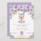 Paarse Bloemen Schattigee Llama Mama Baby shower M Kaart (Voorkant / Achterkant)