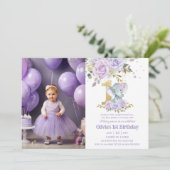 Paarse Bloemen Schattigee Olifant Een 1e Verjaarda Kaart (Staand voorkant)