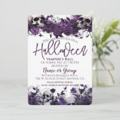 Paarse Bloemen Schedel Halloween Party Kaart (Staand voorkant)