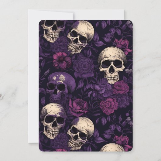 Paarse Bloemen Schedel Halloween Party Kaart (Achterkant)