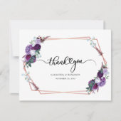 Paarse bloemen script bruiloft bedankkaart (Voorkant)