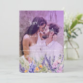 Paarse bloemen script | Fotobruiloft Bewaar de dat Kaart (Staand voorkant)