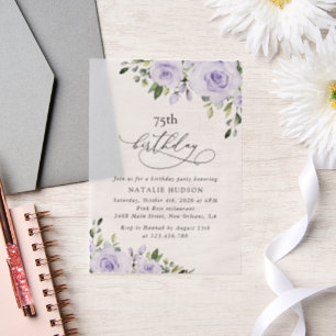 Paarse Bloemen, Sering Bloemen, Boho, Verjaardag Vellum Uitnodigingen