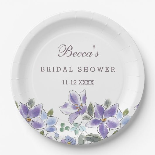 Paarse Bloemen Sering Bloemige Bruidsdouche Papieren Bordje (Voorkant)