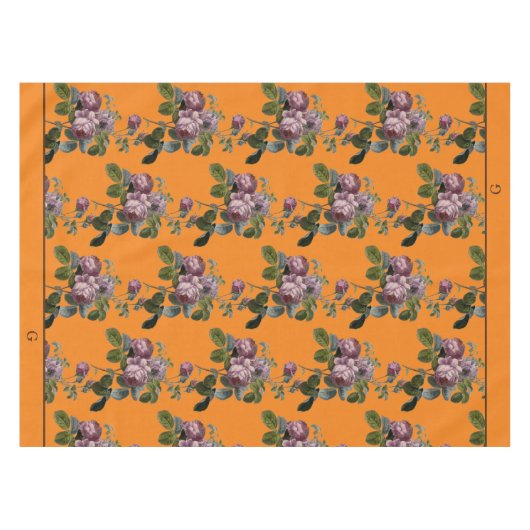 Paarse Bloemen Sinaasappel Monogram Tafelkleed (Voorkant (Horizontaal))