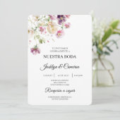 Paarse Bloemen Spaans bruiloft uitnodiging (Staand voorkant)