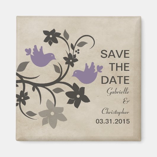 Paarse bloemen sparen de Datum Magnet (Voorkant)