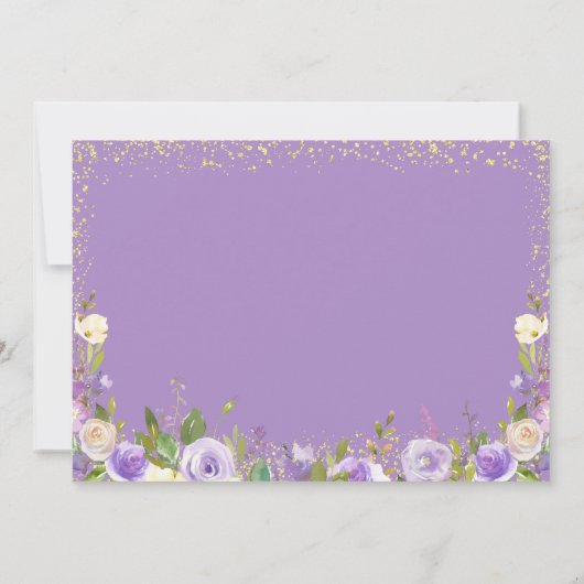 Paarse Bloemen Sparkle Gold Quinceanera Foto Bedankkaart (Achterkant)