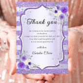 Paarse Bloemen Sparkle Quinceanera bedankje Bedankkaart