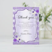Paarse Bloemen Sparkle Quinceanera bedankje Bedankkaart (Staand voorkant)
