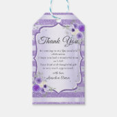 Paarse Bloemen Sparkle Quinceanera Verjaardag Cadeaulabel (Voorkant)