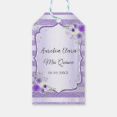 Paarse Bloemen Sparkle Quinceanera Verjaardag Cadeaulabel (Achterkant)