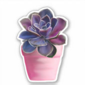 Paarse Bloemen Sticker in Roze Bloempot (Voorkant)
