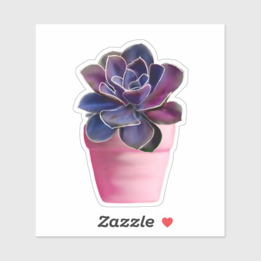 Paarse Bloemen Sticker in Roze Bloempot (Vel)