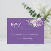 Paarse Bloemen Stof Roze Bloemen Bruiloft RSVP Kaartje (Staand voorkant)