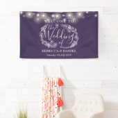 Paarse Bloemen String Lights Script bruiloft Spandoek (Insitu)