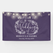 Paarse Bloemen String Lights Script bruiloft Spandoek (Horizontaal)