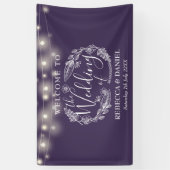 Paarse Bloemen String Lights Script bruiloft Spandoek (Verticaal)