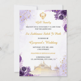 Paarse Bloemen Sukhmani Sahib Path Invitation Kaar Kaart