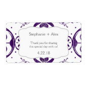 Paarse Bloemen Swirl Bruiloft Water Fles Favor Etiket (Voorkant)