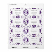 Paarse Bloemen Swirl Bruiloft Water Fles Favor Etiket (Full Sheet)