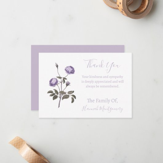  Paarse Bloemen Sympathie Dank u kaarten Notitiekaartje (Voorkant / Achterkant in situ)