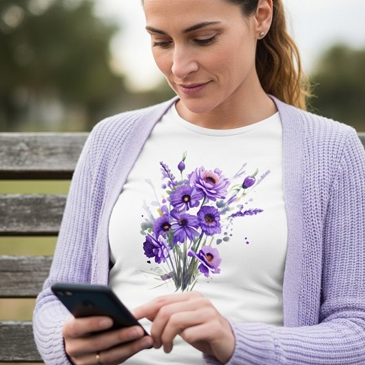 Paarse bloemen t-shirt