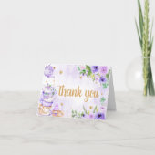 Paarse Bloemen Tea Party Baby shower Bedankt Card (Voorkant)
