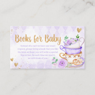 Paarse Bloemen Tea Party Baby shower Boeken voor B Informatiekaartje