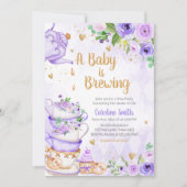 Paarse Bloemen Tea Party Baby shower Kaart (Voorkant)