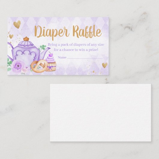 Paarse Bloemen Tea Party Baby shower Luier Raffle Informatiekaartje (Voorkant / Achterkant)