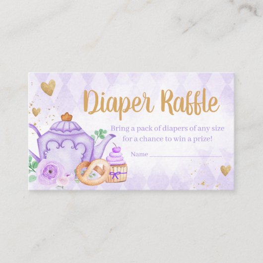 Paarse Bloemen Tea Party Baby shower Luier Raffle Informatiekaartje (Voorkant)