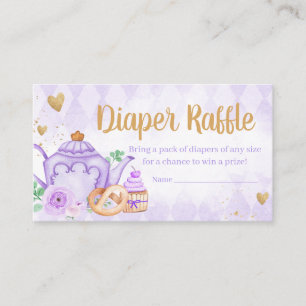 Paarse Bloemen Tea Party Baby shower Luier Raffle Informatiekaartje