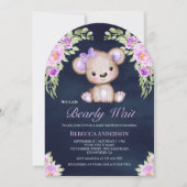 Paarse Bloemen Teddy Bear Arch Navy Baby shower Kaart (Voorkant)