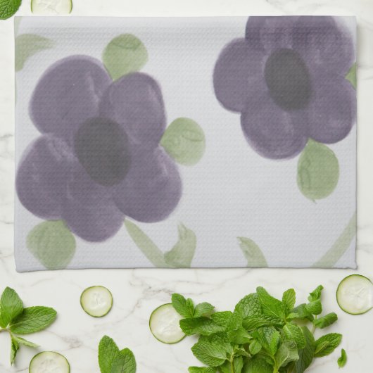 Paarse bloemen theedoek (Gevouwen)