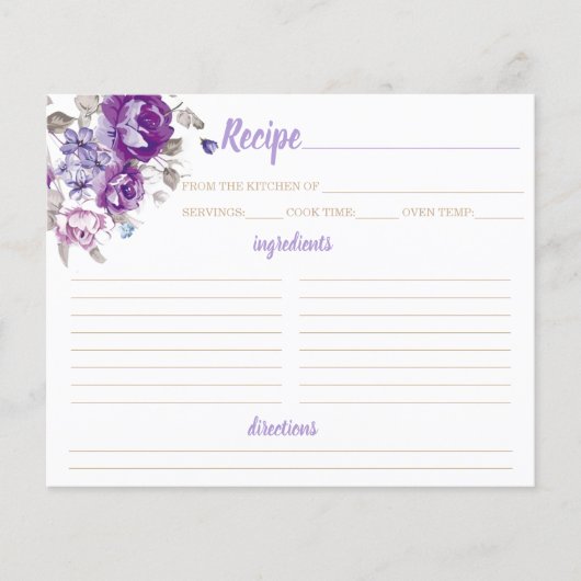 Paarse Bloemen Thema Recept Kaart Organizer (Voorkant)
