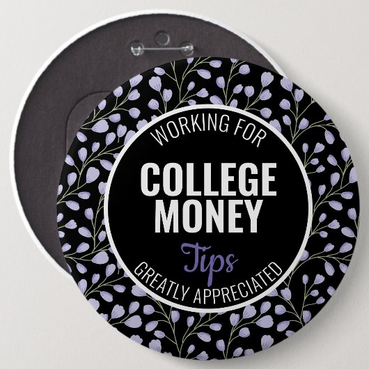 Paarse Bloemen | Tips gewaardeerd | Studiegeld Ronde Button 6,0 Cm (Voorkant /achterkant)