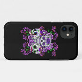 Paarse bloemen Triple Sugar Skull Day of the Dead Case-Mate iPhone Case (Achterkant (horizontaal))
