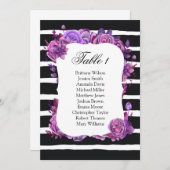 Paarse bloemen trouw zitplaatskaart. Tafelplan Kaart (Voorkant / Achterkant)