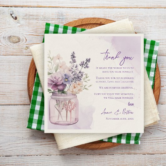 Paarse Bloemen Trouwen Dank u Bericht Servet