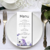 Paarse Bloemen Trouwen Flat Menu Kaart