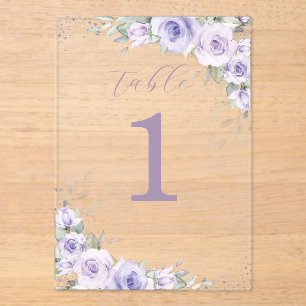 Paarse Bloemen Trouwen Vrijgezellenfeest Tafelnumm Acryl Uitnodigingen