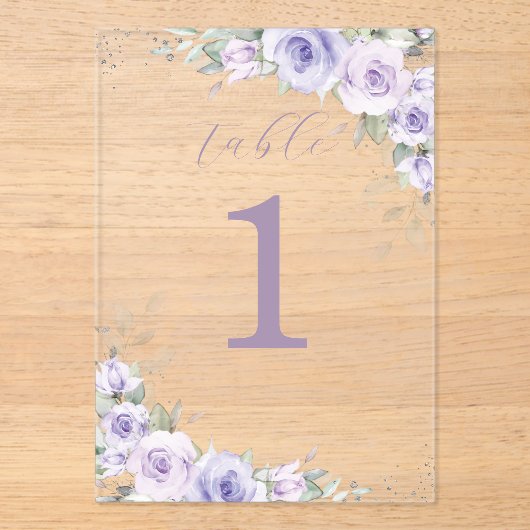 Paarse Bloemen Trouwen Vrijgezellenfeest Tafelnumm Acryl Uitnodigingen (Voorkant)