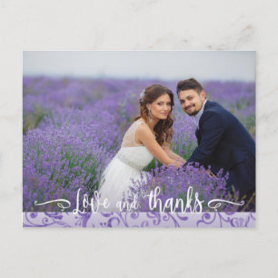 Paarse Bloemen Trouwfoto Dank u Briefkaart